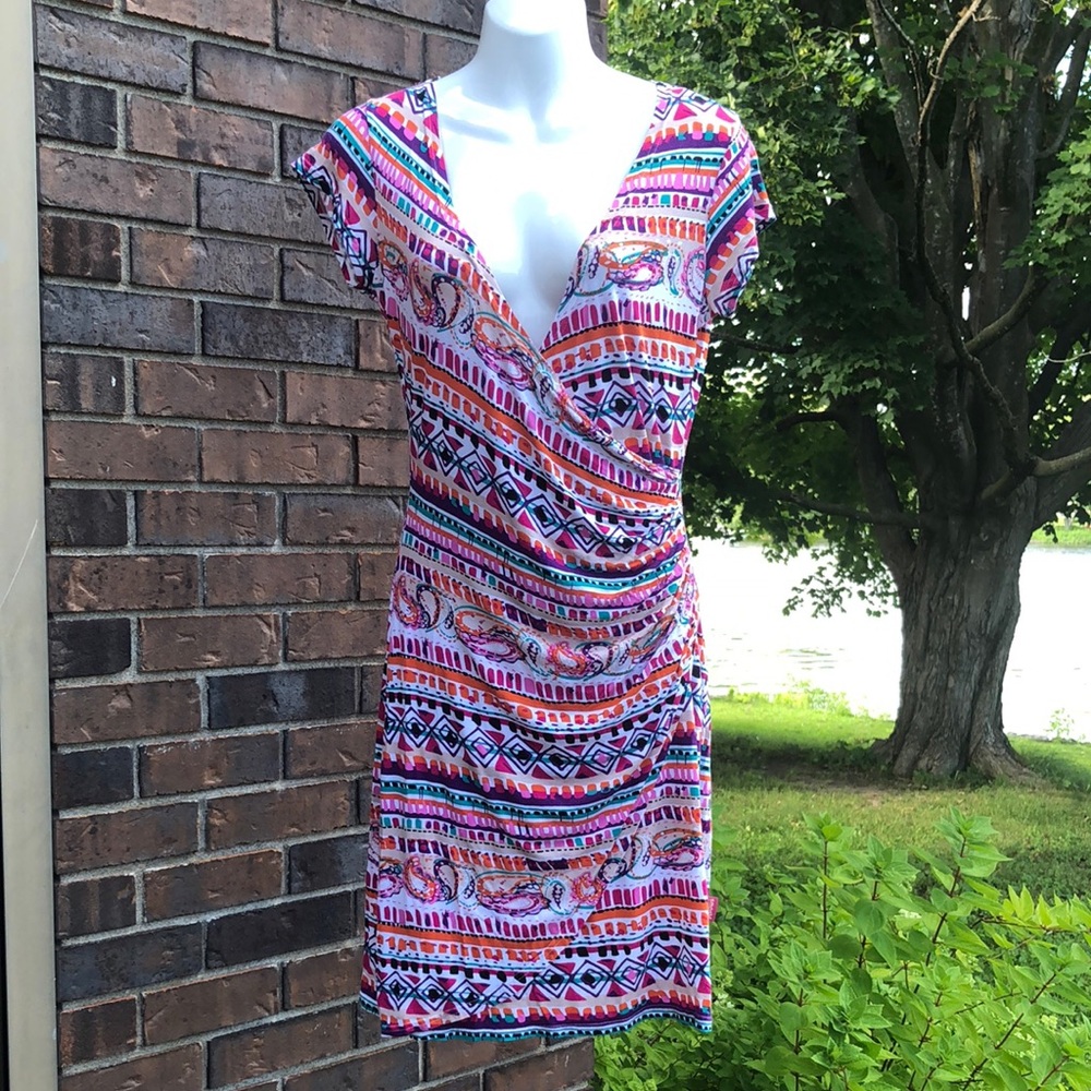 Colorful Multi-Print Wrap-Style Dress